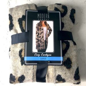 Cheetah print cardigan.